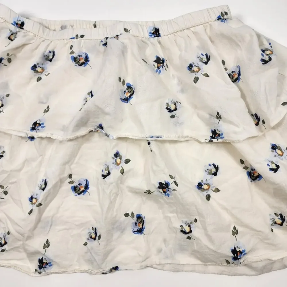 Universal‎ Thread Floral Ruffle Skirt M Cream Blue Cottagecore Boho